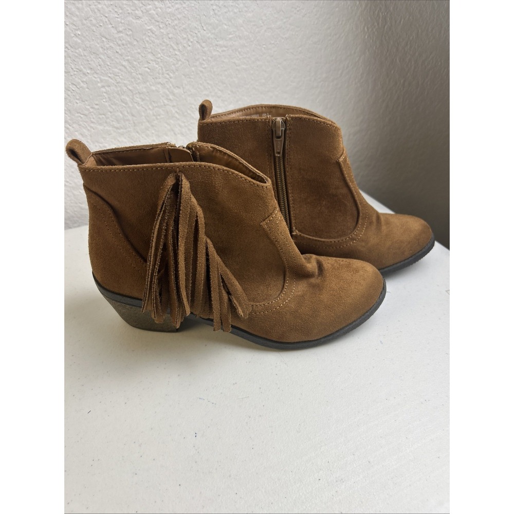 Faded Glory Fringe Booties Size 5 Brown Faux Suede‎ Western